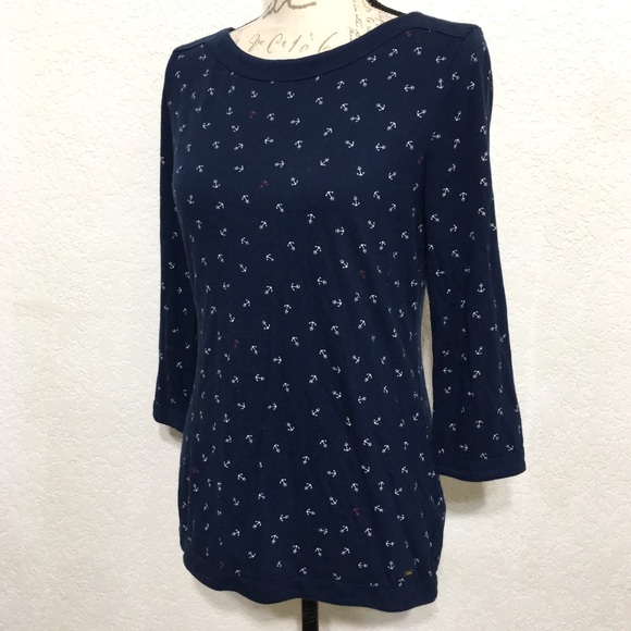 TOMMY HILFIGER 3/4 SLEEVE ANCHOR PRINT KNIT TOP M - Picture 2 of 8